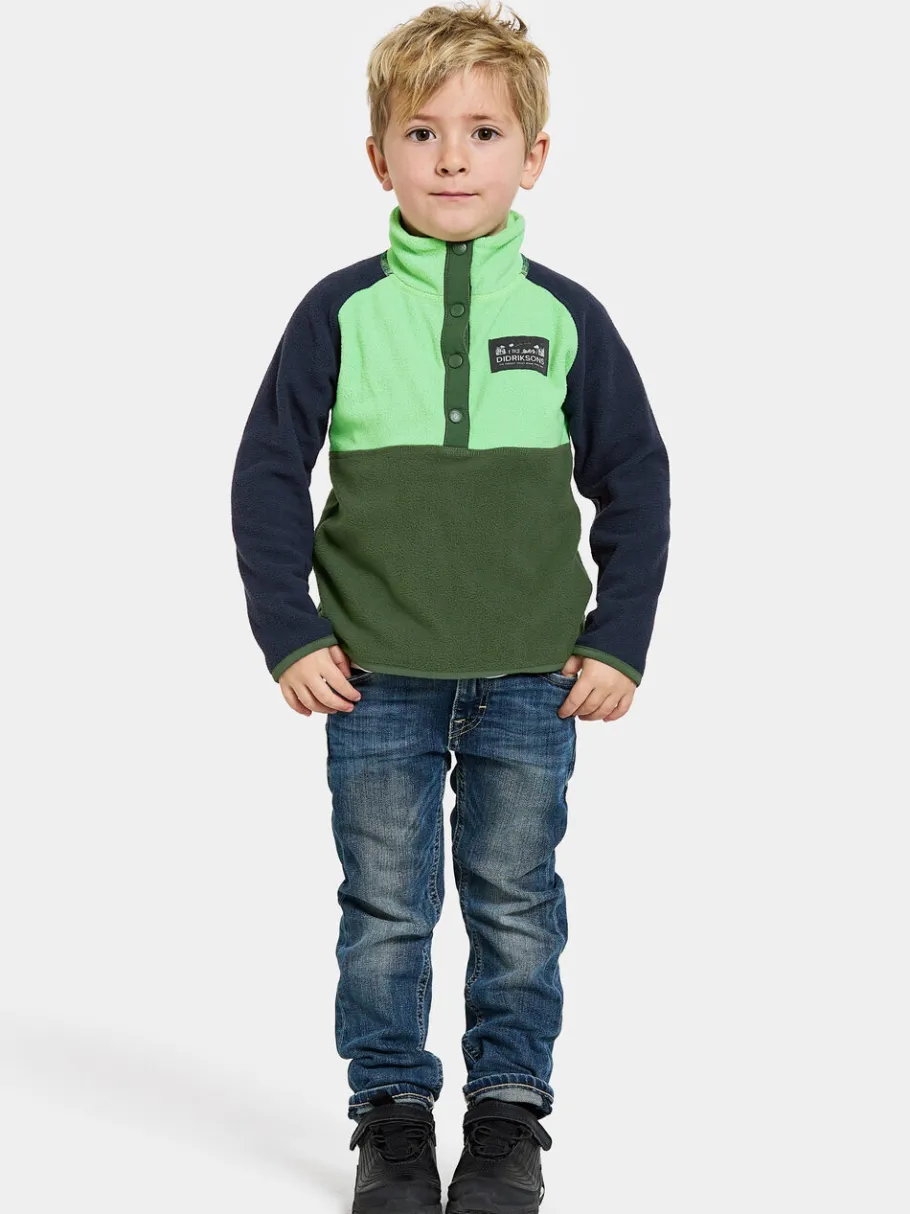 Outlet Didriksons Monte Kids' Half Button Pine Green