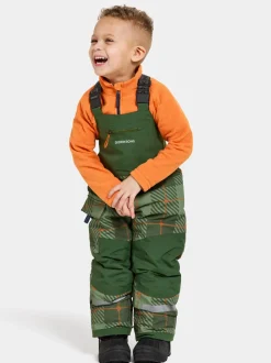 Hot Didriksons Polarbjörnen Printed Kids' Bib Pants Termos Pine Green